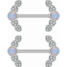 14G CZ hjerteformede brystvorteringer med strass og opal, månedesign vektstangring – kompatibel med standard brystvortepiercinger