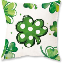 Housse de coussin lombaire Saint-Patrick 50 x 50 cm, motif trèfle vert, style champêtre – Compatible avec les coussins standards