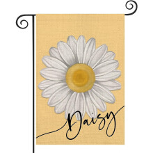 Steag de grădină cu model floral de margarete galbene, 31x45 cm, față-verso, pânză de sac, decorațiune pentru curte exterioară de