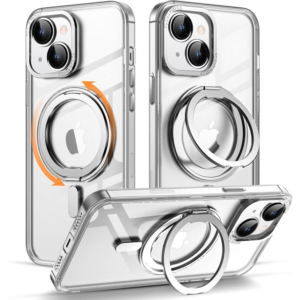 Iphone 14 Plus Case With 360 Rotatable Magnetic Ring Stand, Magsafe Compatible, Military-Grade Shockproof, Clear Yellow 9448483017916