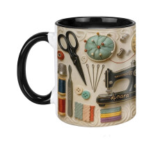Sewing Lover Ceramic Mug, 2D Crochet-Style Coffee Cup – Valentine’s Day Gift for Mom, Grandma, Wife – Compatible with Dishwasher