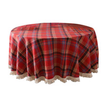 Nappe ronde de Noël, nappe à carreaux rétro en coton et lin, lavable, pour table basse, jardin ou cuisine.