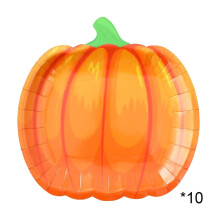 Lot de 10 assiettes en carton citrouille, assiettes à dessert de 18 cm (7 pouces) pour Halloween et Thanksgiving, vaisselle festive orange