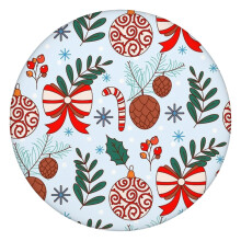 Rund duk med juletrykk, 112 cm i diameter med elastisk kant for stabil oppsett av julebordet