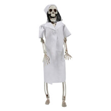 18.9" Hanging Skeleton Clown Prop with Costume | Gothic Dressed Figure for Porch Displays, Haunted House Scenes, and Macabre Theatrical Effects