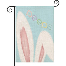 Oster-Gartenflagge, 12,5 x 18 Zoll, doppelseitig, Jute, blaue und rosa Hasenohren, Frühlingsdekoration für den Garten – kompatibel mit