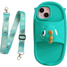 3D Cute Dinosaur Slipper Case for iPhone 12 Pro Max 6.7" – Soft Silicone, Kickstand Head, Lanyard, Compatible with iPhone 12 Pro Max