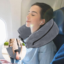 ZZkhGO Ausstülpbares Reise-Nackenkissen, verstellbares Samtkissen mit Stauraum, multifunktionales Schlafkissen für Flugzeug und Auto