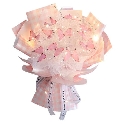 Conjunto de presente com buquê de borboletas e luzes LED (11 peças)