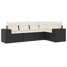 vidaXL 5-tlg. Garten-Sofagarnitur mit Kissen Schwarz Poly Rattan