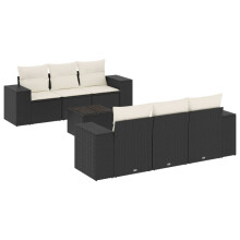 vidaXL 7-tlg. Garten-Sofagarnitur mit Kissen Schwarz Poly Rattan