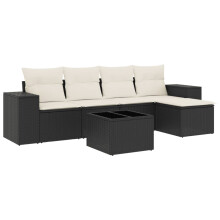 vidaXL 6-tlg. Garten-Sofagarnitur mit Kissen Schwarz Poly Rattan