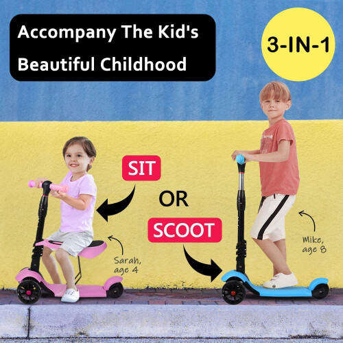 Kid's Scooter with Removable Seat, Flashing Wheels 1