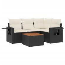 vidaXL 5-tlg. Garten-Sofagarnitur mit Kissen Schwarz Poly Rattan