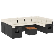 vidaXL 10-tlg. Garten-Sofagarnitur mit Kissen Schwarz Poly Rattan