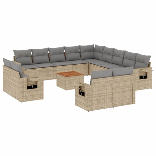 VidaXL vidaXL 14-tlg. Garten-Sofagarnitur mit Kissen Beige Poly Rattan
