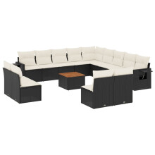 vidaXL 14-tlg. Garten-Sofagarnitur mit Kissen Schwarz Poly Rattan