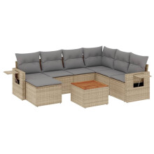 vidaXL 8-tlg. Garten-Sofagarnitur mit Kissen Beige Poly Rattan