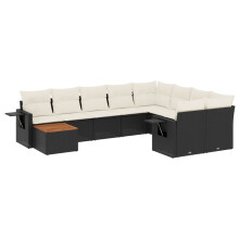vidaXL 10-tlg. Garten-Sofagarnitur mit Kissen Schwarz Poly Rattan