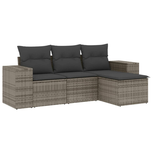VidaXL vidaXL 4-tlg. Garten-Sofagarnitur mit Kissen Grau Poly Rattan