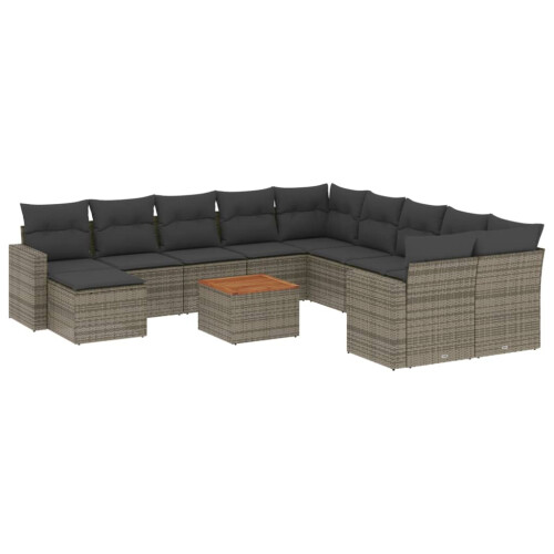 VidaXL vidaXL 12-tlg. Garten-Sofagarnitur mit Kissen Grau Poly Rattan
