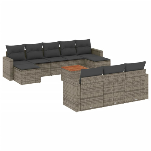 VidaXL vidaXL 11-tlg. Garten-Sofagarnitur mit Kissen Grau Poly Rattan