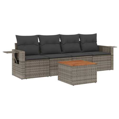 VidaXL vidaXL 5-tlg. Garten-Sofagarnitur mit Kissen Grau Poly Rattan