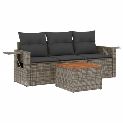 VidaXL vidaXL 4-tlg. Garten-Sofagarnitur mit Kissen Grau Poly Rattan