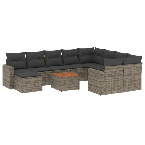 VidaXL vidaXL 11-tlg. Garten-Sofagarnitur mit Kissen Grau Poly Rattan