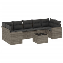 vidaXL 8-tlg. Garten-Sofagarnitur mit Kissen Grau Poly Rattan