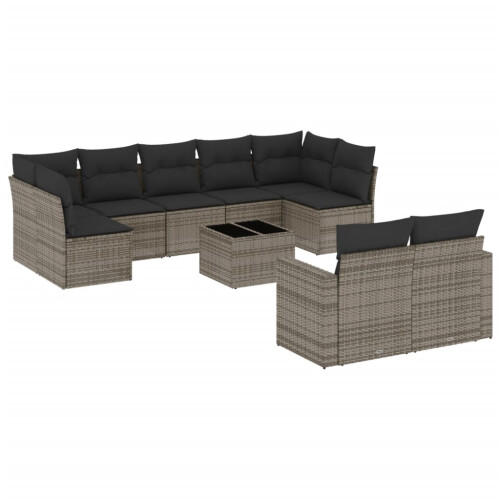 VidaXL vidaXL 10-tlg. Garten-Sofagarnitur mit Kissen Grau Poly Rattan