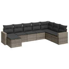 vidaXL 8-tlg. Garten-Sofagarnitur mit Kissen Grau Poly Rattan