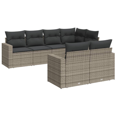 VidaXL vidaXL 7-tlg. Garten-Sofagarnitur mit Kissen Grau Poly Rattan