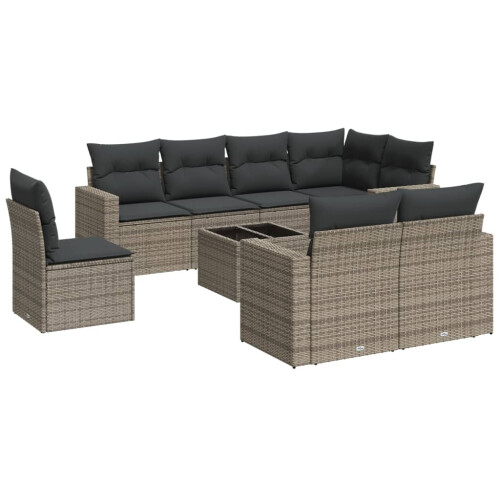 VidaXL vidaXL 9-tlg. Garten-Sofagarnitur mit Kissen Grau Poly Rattan