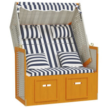 vidaXL Strandkorb mit Kissen Poly Rattan & Massivholz Weiß & Blau