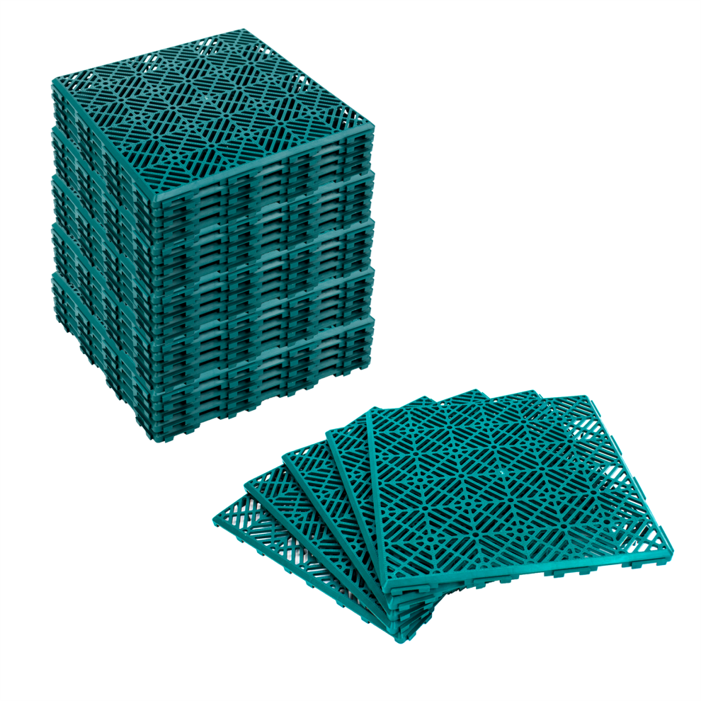 Kct (6 X 5Pc Anti-Slip Deck Boards) Garden Path And Patio Decking Interlocking Tiles Green