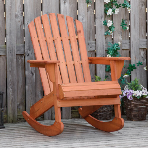 Outsunny Sillón Mecedora de Madera Marrón 77 x 94 x 97 cm 1