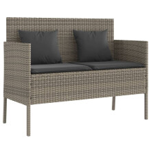 vidaXL Gartenbank mit Kissen Grau Poly Rattan