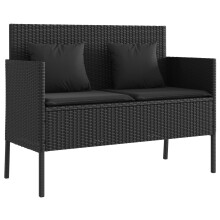 vidaXL Gartenbank mit Kissen Schwarz Poly Rattan