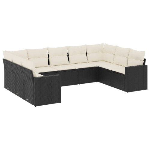 VidaXL vidaXL 9-tlg. Garten-Sofagarnitur mit Kissen Schwarz Poly Rattan