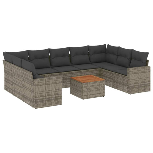 VidaXL vidaXL 10-tlg. Garten-Sofagarnitur mit Kissen Grau Poly Rattan