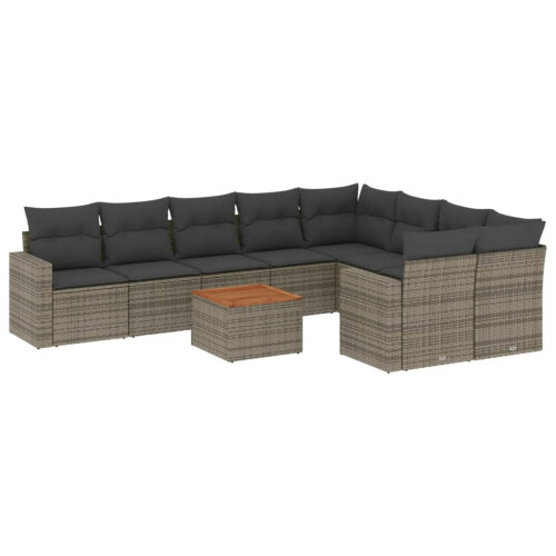 VidaXL vidaXL 10-tlg. Garten-Sofagarnitur mit Kissen Grau Poly Rattan