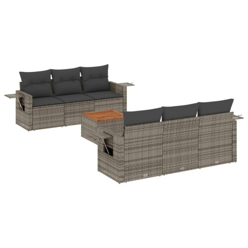 VidaXL vidaXL 7-tlg. Garten-Sofagarnitur mit Kissen Grau Poly Rattan