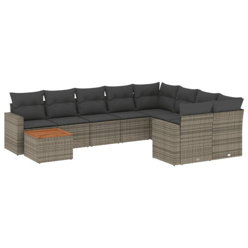 VidaXL vidaXL 10-tlg. Garten-Sofagarnitur mit Kissen Grau Poly Rattan
