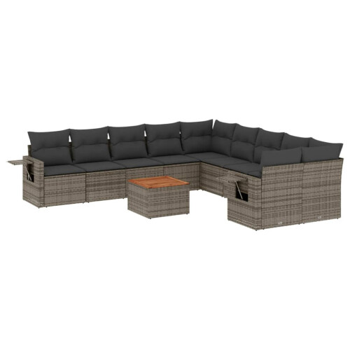 VidaXL vidaXL 11-tlg. Garten-Sofagarnitur mit Kissen Grau Poly Rattan
