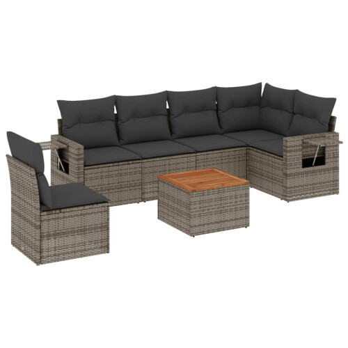 VidaXL vidaXL 7-tlg. Garten-Sofagarnitur mit Kissen Grau Poly Rattan