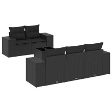 vidaXL 6-tlg. Garten-Sofagarnitur mit Kissen Schwarz Poly Rattan