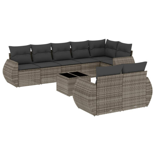 VidaXL vidaXL 9-tlg. Garten-Sofagarnitur mit Kissen Grau Poly Rattan