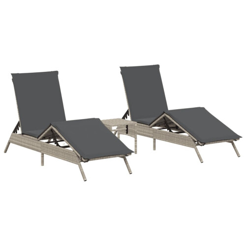 VidaXL vidaXL Sonnenliegen 2 Stk. mit Tisch Hellgrau Poly Rattan