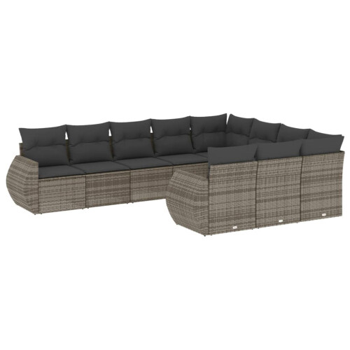 VidaXL vidaXL 10-tlg. Garten-Sofagarnitur mit Kissen Grau Poly Rattan